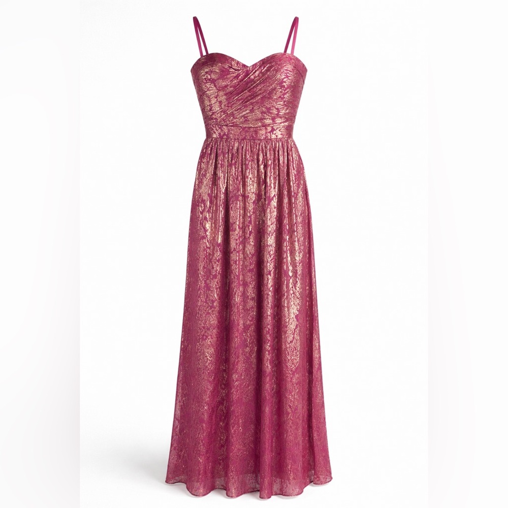 Metallic Magenta and Gold Strapless Party Dress